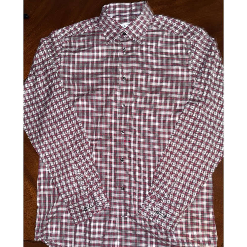 ETON Men's Contemporary Red Plaid Cotton Fine Twill‎ Dress Shirt Size L 16x35 - Picture 2 of 9